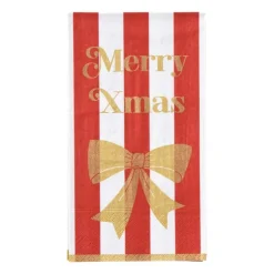 Xenos Servet strikjes en strepen - rood/wit - 33x40 cm- Kertservetten