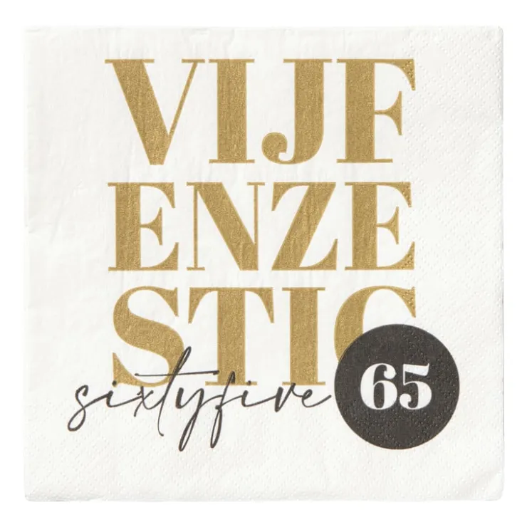 Xenos Servetten 65 jaar - goudkleurig - set van 20- Papieren Servetten|Verjaardagen