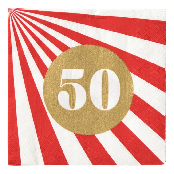 Xenos Servetten 50 jaar - rood - set van 20- Papieren Servetten|Verjaardagen
