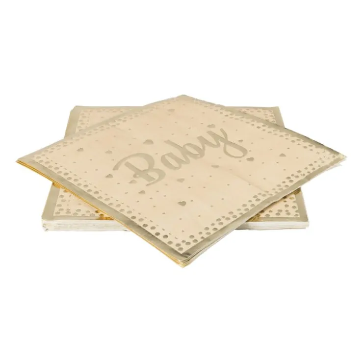 Xenos Servetten baby - goudkleurig - set van 16- Papieren Servetten|Babyshower