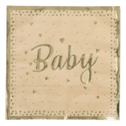 Xenos Servetten baby - goudkleurig - set van 16- Papieren Servetten|Babyshower