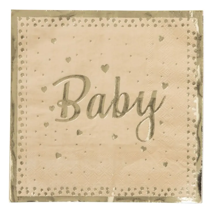 Xenos Servetten baby - goudkleurig - set van 16- Papieren Servetten|Babyshower