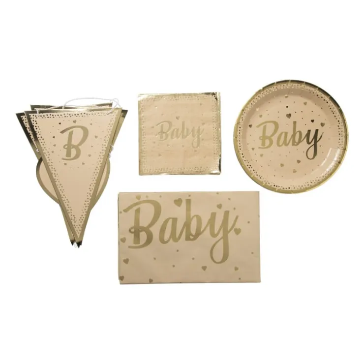 Xenos Servetten baby - goudkleurig - set van 16- Papieren Servetten|Babyshower