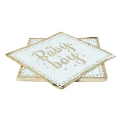 Xenos Servetten baby boy - blauw/goudkleurig - set van 8- Papieren Servetten|Babyshower