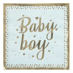 Xenos Servetten baby boy - blauw/goudkleurig - set van 8- Papieren Servetten|Babyshower