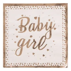 Xenos Servetten baby girl - roze/goudkleurig - set van 16- Papieren Servetten|Babyshower