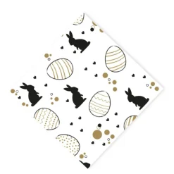 Xenos Servetten paashaas set van 12 - wit/goud/zwart - papier - 33x33 cm- Papieren Servetten|Servetten
