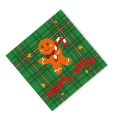 Xenos Servetten Tartan gingerbread - set van 20 - groen - 33x33 cm- Kertservetten
