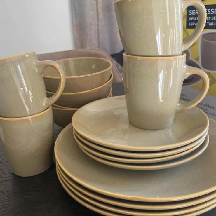 Xenos Serviesset - beige - 16-delig - 4 persoons - reactive glaze- Serviessets