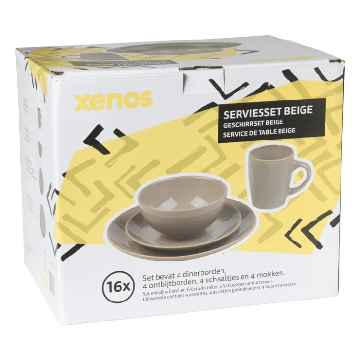 Xenos Serviesset - beige - 16-delig - 4 persoons - reactive glaze- Serviessets