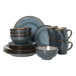 Xenos Serviesset - blauw - 16-delig - 4 persoons - reactive glaze- Serviessets