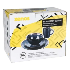 Xenos Serviesset - blauw - 16-delig - 4 persoons - reactive glaze- Serviessets