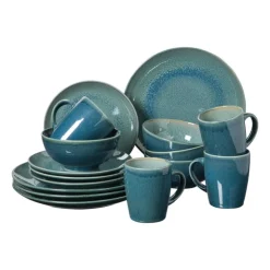 Xenos Serviesset reactive glaze - blauw - 16-delig- Serviessets|Kerstservies