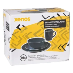 Xenos Serviesset reactive glaze - blauw - 16-delig- Serviessets|Kerstservies