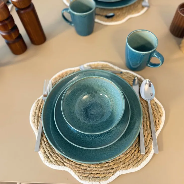 Xenos Serviesset reactive glaze - blauw - 16-delig- Serviessets|Kerstservies