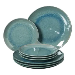Xenos Serviesset reactive glaze - blauw - 16-delig- Serviessets|Kerstservies