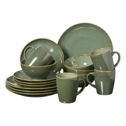 Xenos Serviesset reactive glaze - groen - 16-delig- Serviessets|Kerstservies