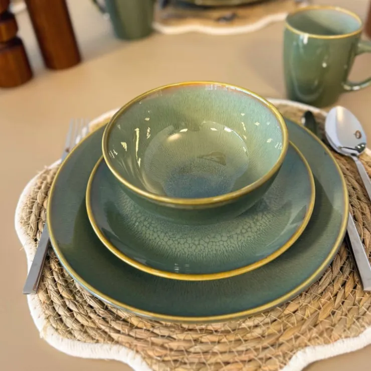 Xenos Serviesset reactive glaze - groen - 16-delig- Serviessets|Kerstservies