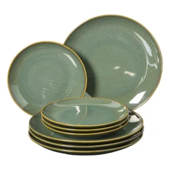 Xenos Serviesset reactive glaze - groen - 16-delig- Serviessets|Kerstservies
