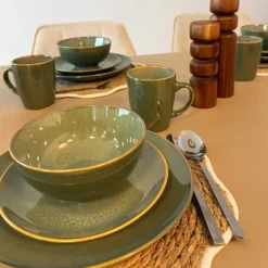 Xenos Serviesset reactive glaze - groen - 16-delig- Serviessets|Kerstservies