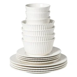 Xenos Serviesset streep - wit - 16-delig- Serviessets|Kerstservies
