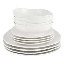 Xenos Serviesset vierkant - wit - 12-delig- Serviessets|Kerstservies