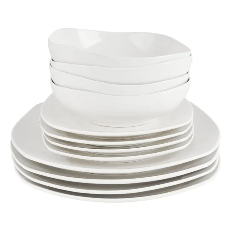 Xenos Serviesset vierkant - wit - 12-delig- Serviessets|Kerstservies