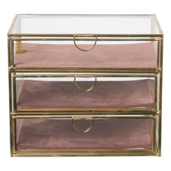 Xenos Sieradendoos met 3 lades - goud/roze - 18x12x15 cm- Sieraden Opbergen