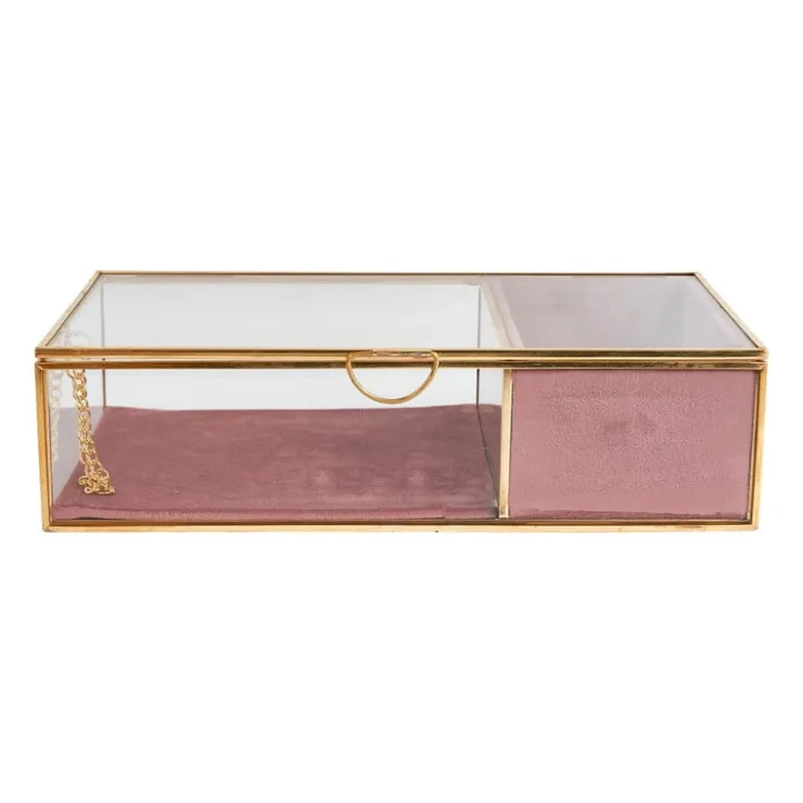 Xenos Sieradendoos met ringhouder - roze/goud - 25x15x6.5 cm- Sieraden Opbergen