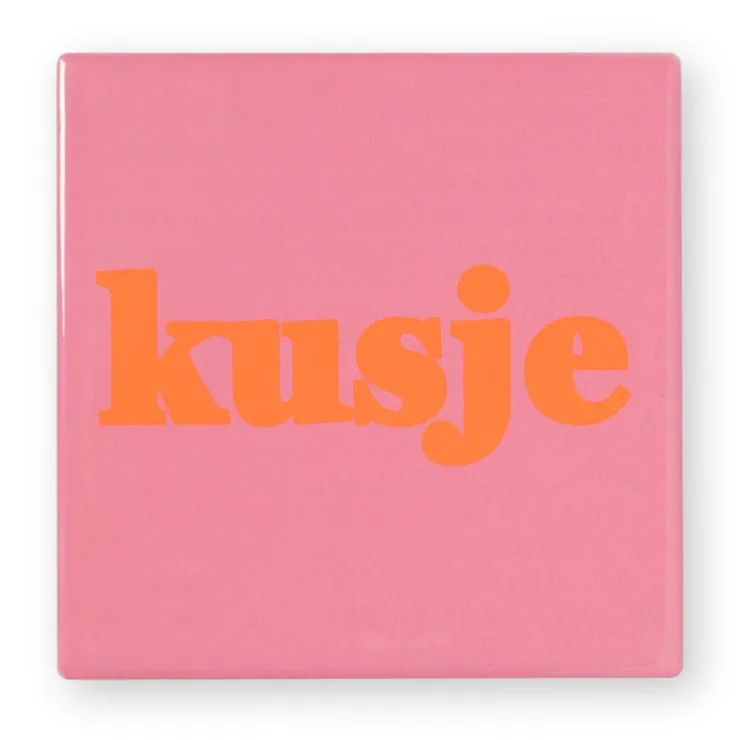 Xenos Siertegel Kusje - roze/oranje - 10x10x0.5 cm- Bruiloft|Kerstcadeaus