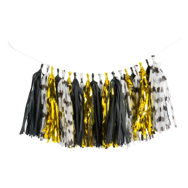 Xenos Slinger tassel - zwart/wit/goud - 2,5 meter- Vlaggenlijnen|Slingers