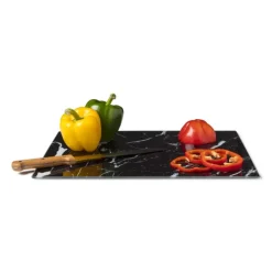 Xenos Snijplank marmeren look - zwart - 30x42x0.04 cm- Snijplanken