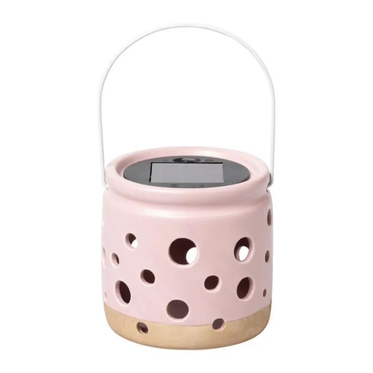 Xenos Solar lampje keramiek - roze - ø9.3x9.2 cm- Solar Verlichting