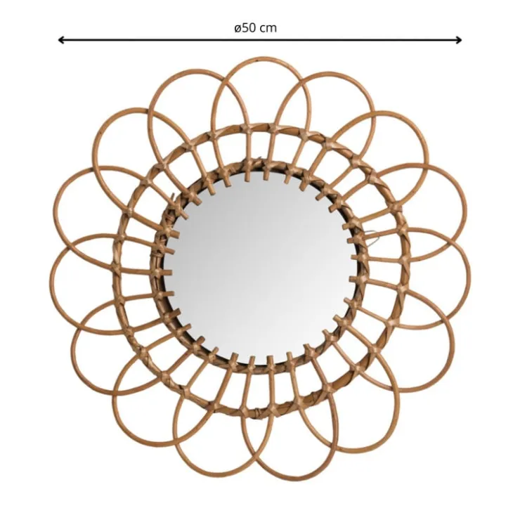 Xenos Spiegel bloem - rotan - ø50 cm- Wandspiegels