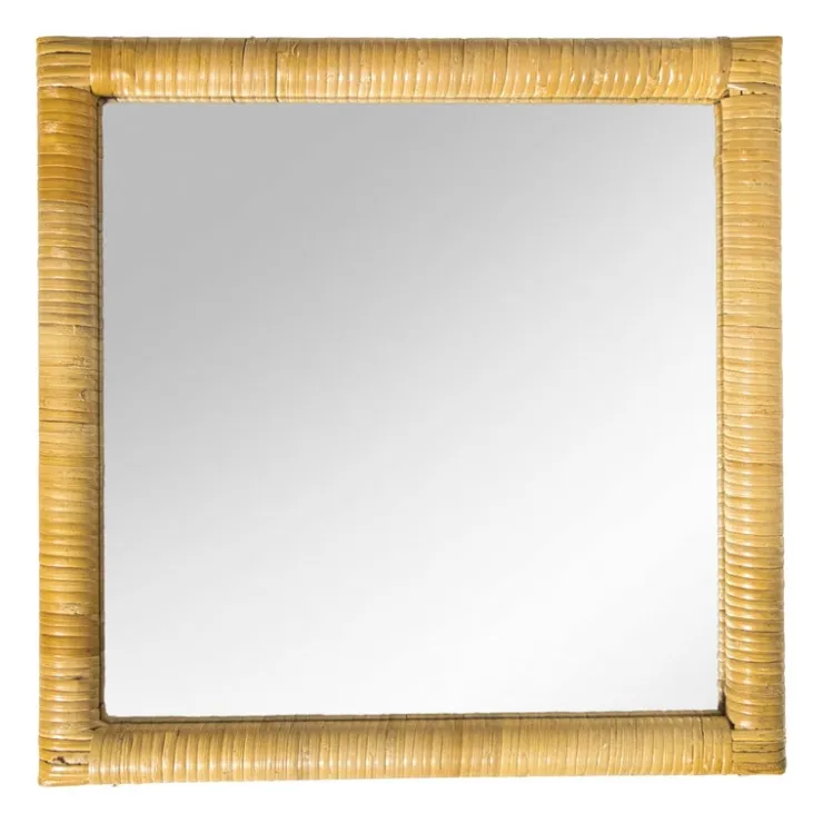 Xenos Spiegel rotan vierkant - bruin - 40.5x40.5 cm- Wandspiegels