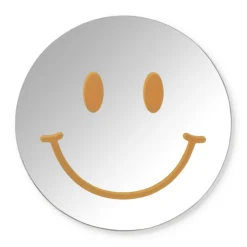 Xenos Spiegel smiley - zilverkleurig/oranje - ø30 cm- Wandspiegels