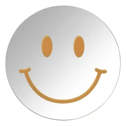 Xenos Spiegel smiley - zilverkleurig/oranje - ø30 cm- Wandspiegels