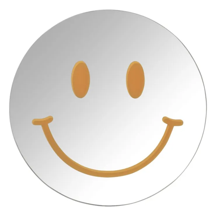 Xenos Spiegel smiley - zilverkleurig/oranje - ø30 cm- Wandspiegels