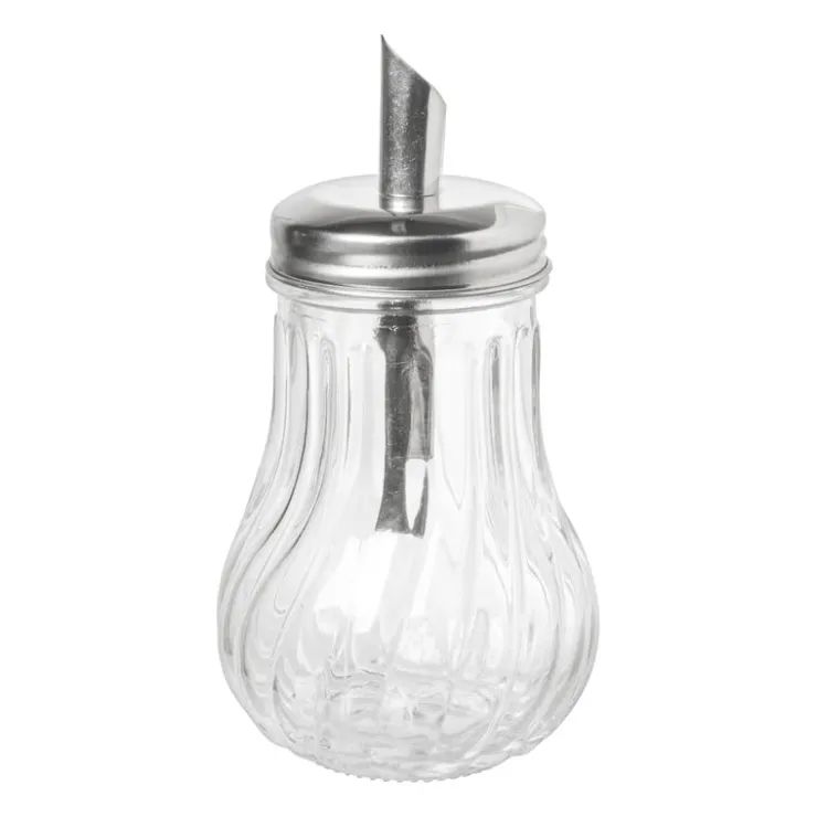 Xenos Suikerstrooier lijn - glas/rvs - ø7.5x14.5 cm- Koffie Accessoires|Thee Accessoires