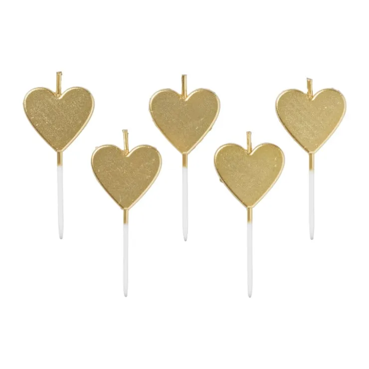 Xenos Taartkaarsjes hartjes - goud - set van 5- Taartkaarsjes|Bruiloft