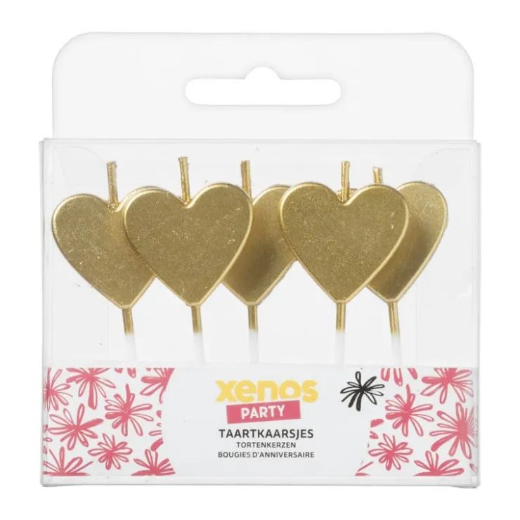 Xenos Taartkaarsjes hartjes - goud - set van 5- Taartkaarsjes|Bruiloft