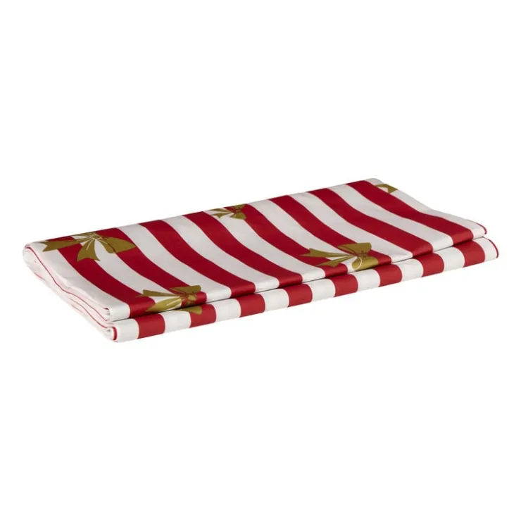 Xenos Tafelkleed strikjes en strepen - rood/wit - 138x220 cm- Kersttafelkleden