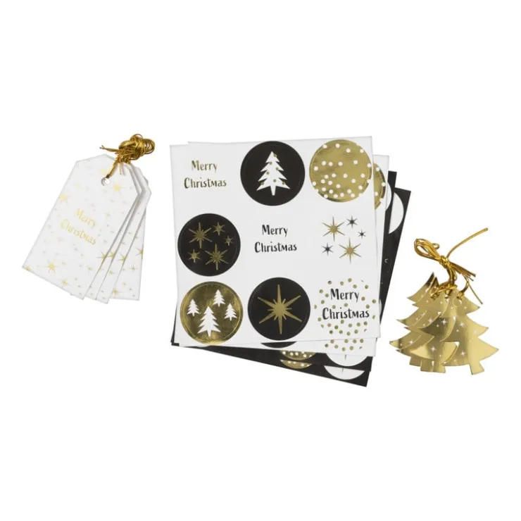 Xenos Tag en stickerset kerst - zwart/goudkleurig- Kerst Knutselen