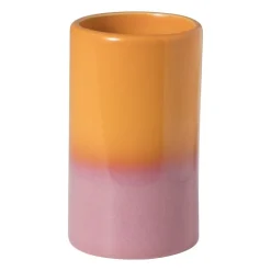 Xenos Tandenborstel beker duo - oranje/roze - ø6.5x11.5 cm- Tandenborstelbekers|Badkamer Accessoires
