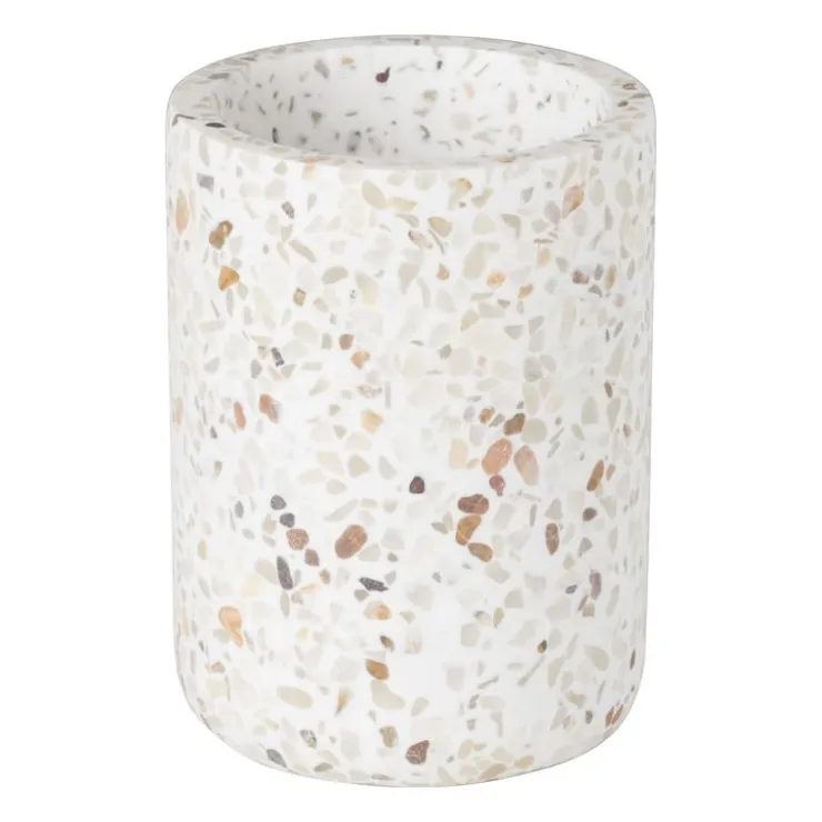 Xenos Tandenborstel beker Terrazzo - wit - ø7.3x10 cm- Tandenborstelbekers