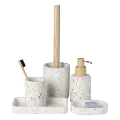 Xenos Tandenborstel beker Terrazzo - wit - ø7.3x10 cm- Tandenborstelbekers