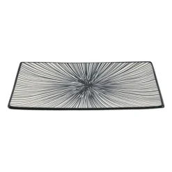 Xenos Tapas bord Sevilla - zwarte lijnen - 21.5x12 cm- Sushi Servies|Tapasservies