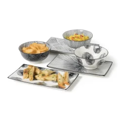 Xenos Tapas bord Sevilla - zwarte lijnen - 21.5x12 cm- Sushi Servies|Tapasservies