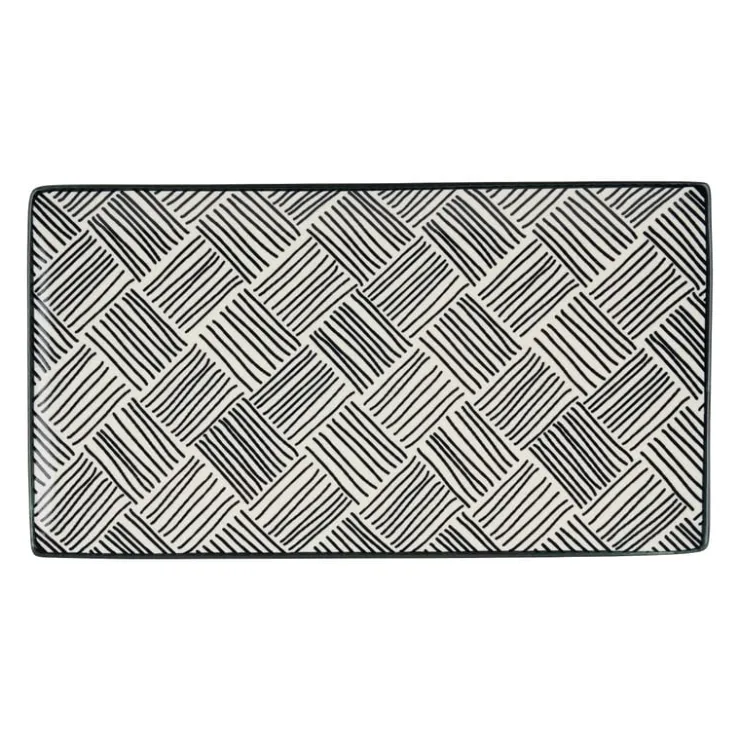 Xenos Tapas bord Sevilla - zwarte streepjes - 28x15.5 cm- Sushi Servies|Tapasservies