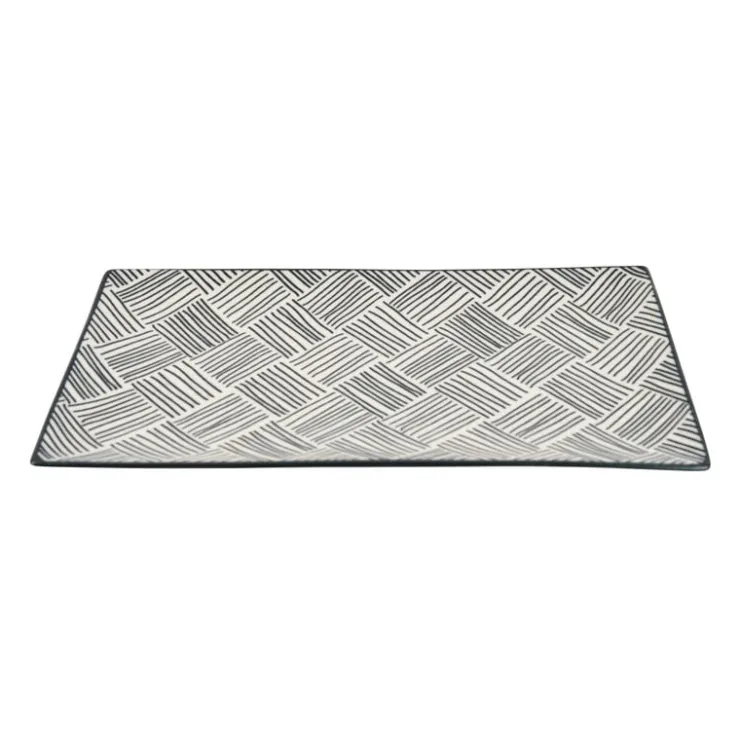 Xenos Tapas bord Sevilla - zwarte streepjes - 28x15.5 cm- Sushi Servies|Tapasservies